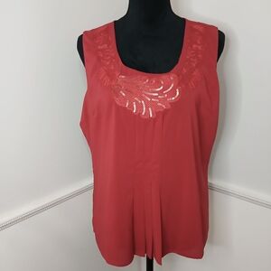 Coldwater Creek Red Tank Top with Embroidered‎ Neckline Women's Size L